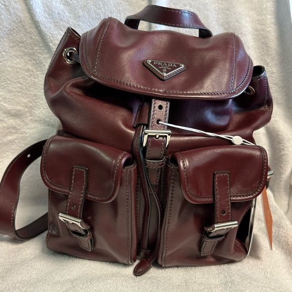 Prada Handbags - Prada Burgundy Leather Backpack